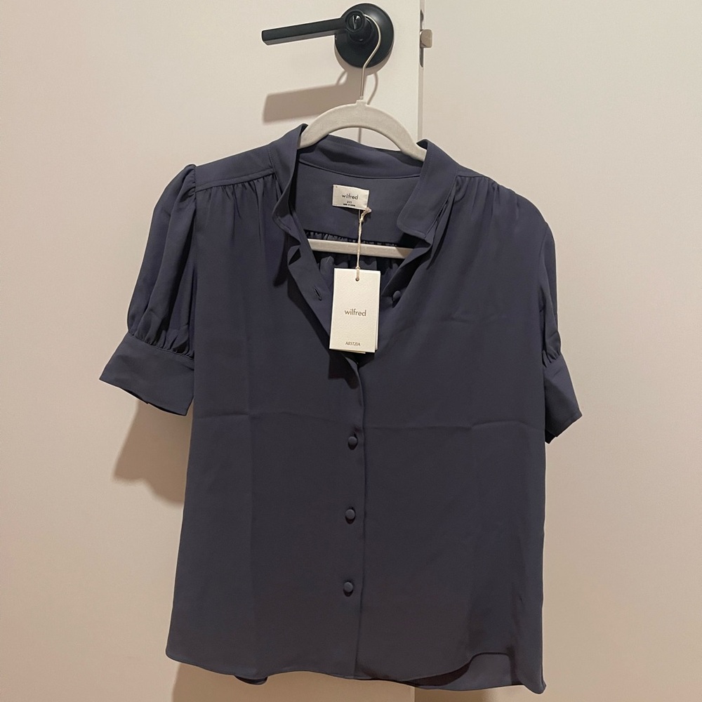 Aritzia Wilfred Blue / Grey Button-Up Blouse